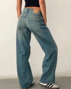 Low Rise Parallel Jeans in Vintage Blue Green