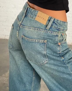 Low Rise Parallel Jeans in Vintage Blue Green