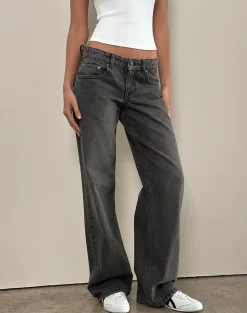 Low Rise Parallel Jeans in Washed Black Grey