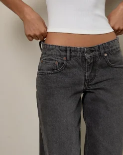 Low Rise Parallel Jeans in Washed Black Grey
