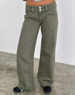 Low Rise Relaxed Cargo Jeans in Olive