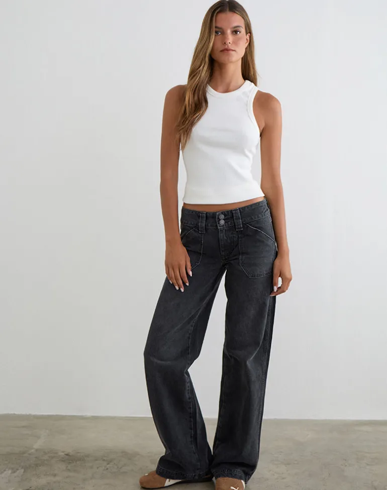 Low Rise Relaxed Cargo Jeans in Vintage Black