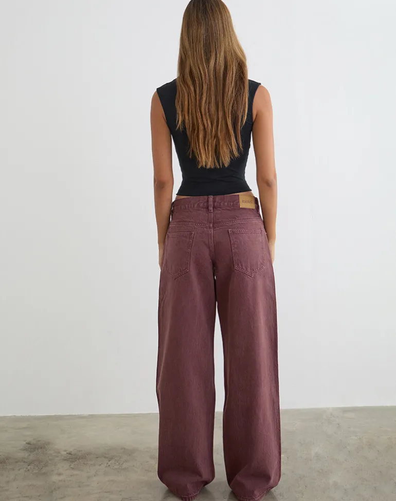 Low Rise Roomy Jeans in Burgundy