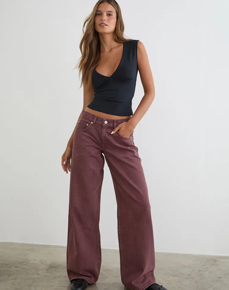 Low Rise Roomy Jeans in Burgundy