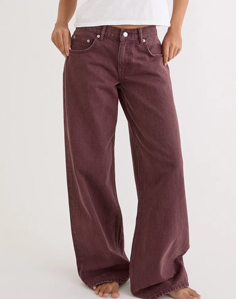 Low Rise Roomy Jeans in Burgundy
