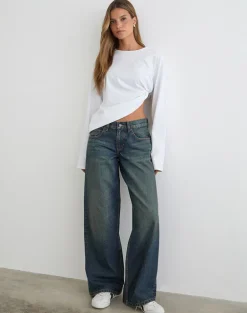 Low Rise Roomy Jeans in Dirty Green