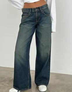 Low Rise Roomy Jeans in Dirty Green