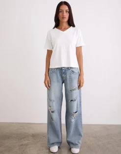 Low Rise Roomy Jeans in Extreme Rip Vintage Blue