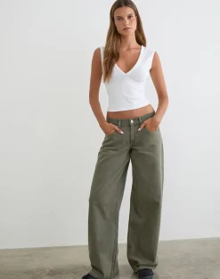 Low Rise Roomy Jeans in Olive