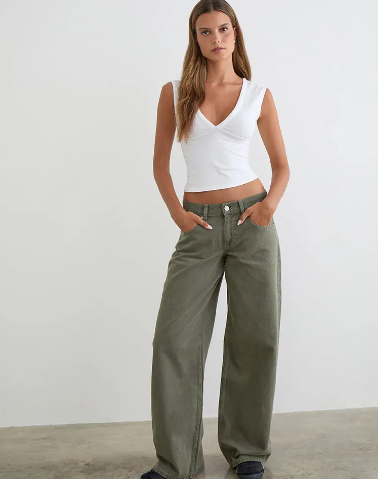 Low Rise Roomy Jeans in Olive