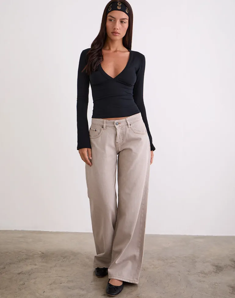 Low Rise Roomy Jeans in Pebble