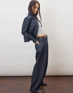 Low Rise Roomy Jeans in Stripe Indigo