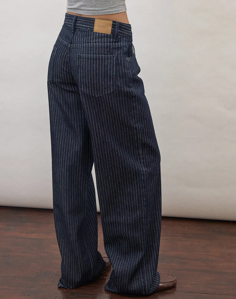 Low Rise Roomy Jeans in Stripe Indigo