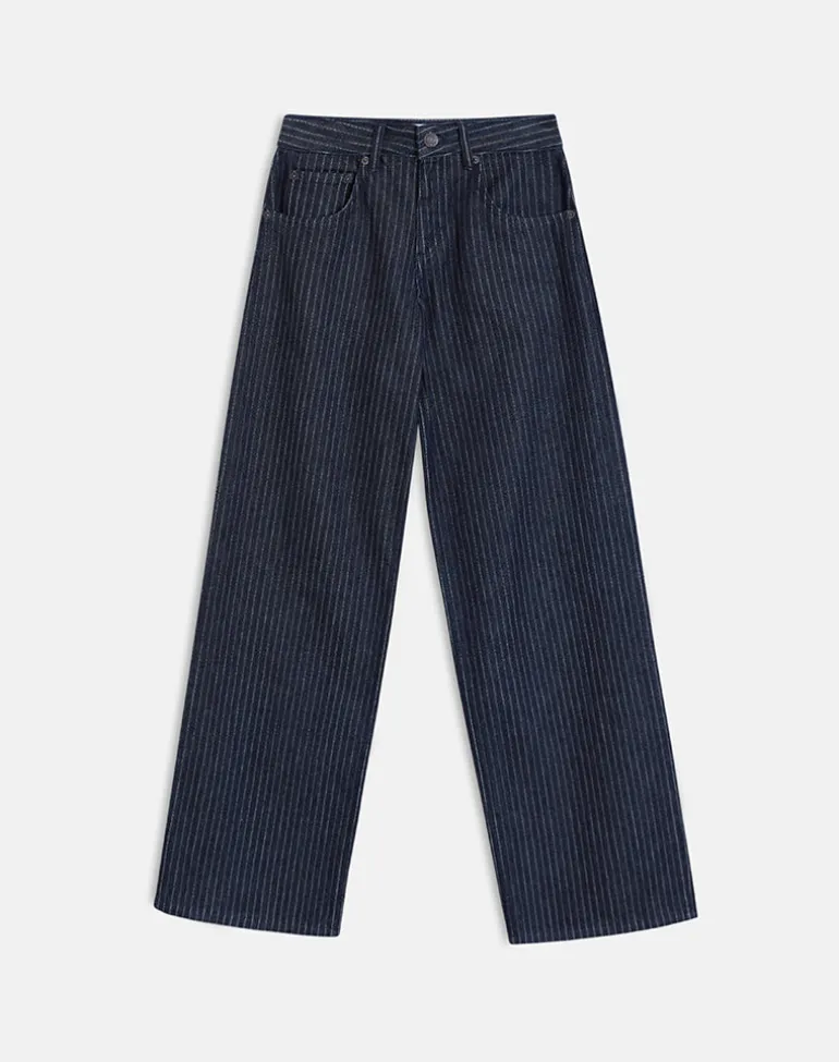 Low Rise Roomy Jeans in Stripe Indigo