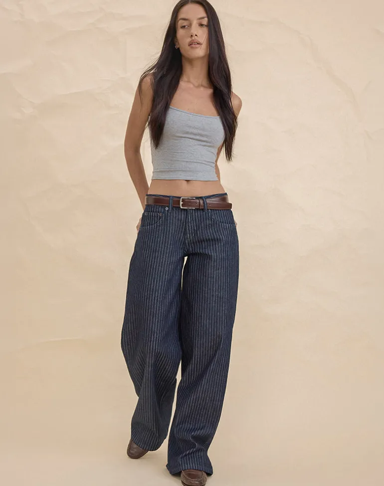 Low Rise Roomy Jeans in Stripe Indigo