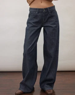 Low Rise Roomy Jeans in Stripe Indigo