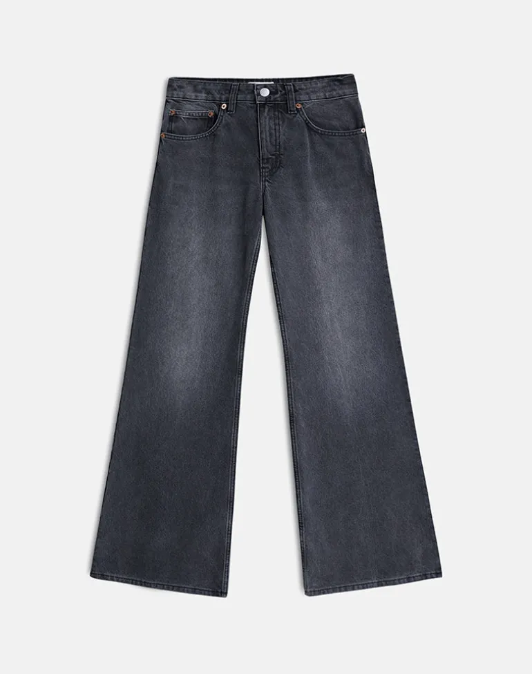 Low Rise Slouchy Flare Jeans in Washed Black Grey