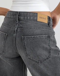 Low Rise Slouchy Flare Jeans in Washed Black Grey