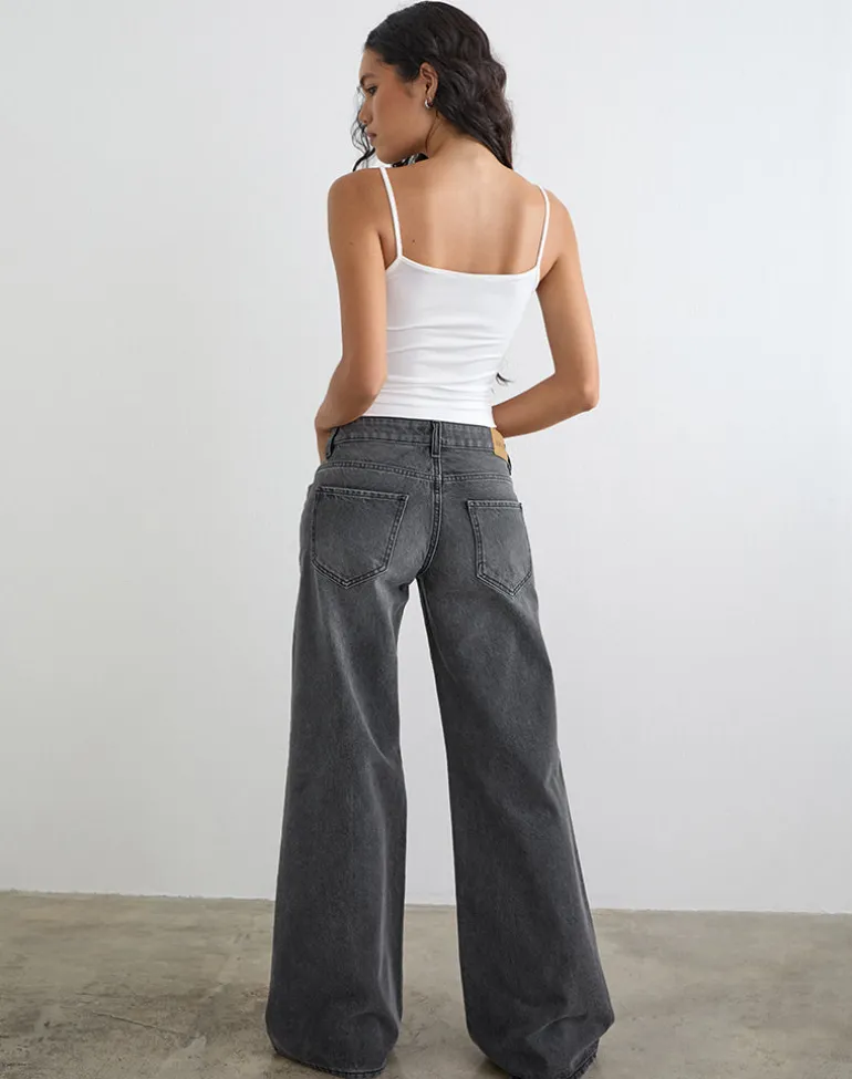 Low Rise Slouchy Flare Jeans in Washed Black Grey