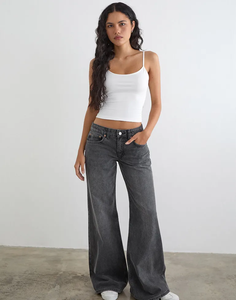 Low Rise Slouchy Flare Jeans in Washed Black Grey