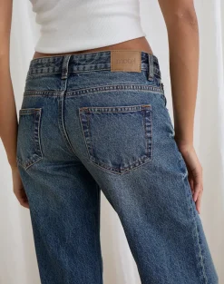 Low Rise Slouchy Flare Jeans in Steel Blue