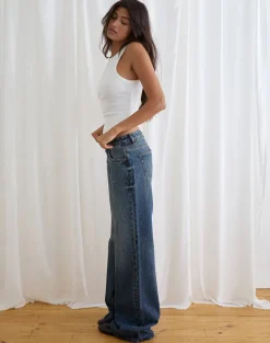 Low Rise Slouchy Flare Jeans in Steel Blue