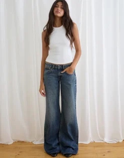 Low Rise Slouchy Flare Jeans in Steel Blue