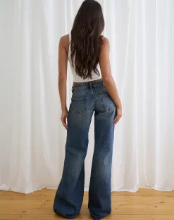 Low Rise Slouchy Flare Jeans in Steel Blue