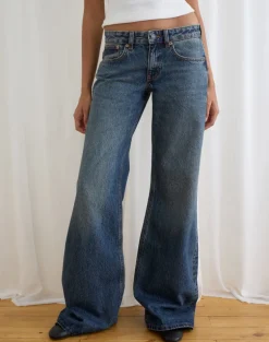 Low Rise Slouchy Flare Jeans in Steel Blue