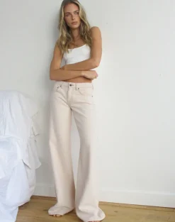 Low Rise Slouchy Flare Jeans in Twill Off White