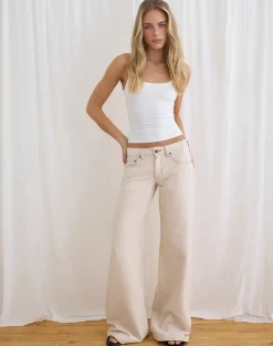 Low Rise Slouchy Flare Jeans in Twill Off White