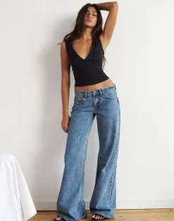 Low Rise Slouchy Flare Jeans in Blue Stone