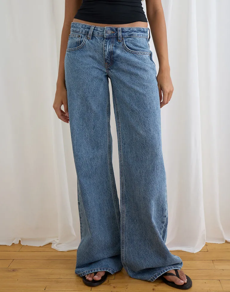 Low Rise Slouchy Flare Jeans in Blue Stone