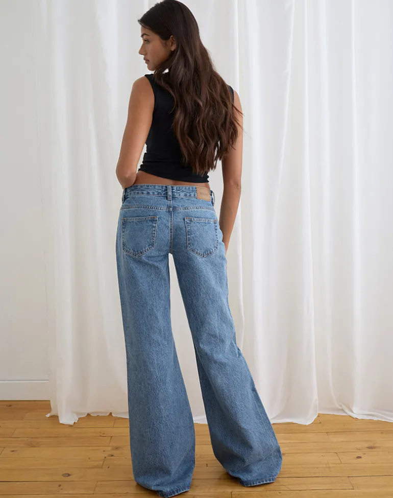 Low Rise Slouchy Flare Jeans in Blue Stone