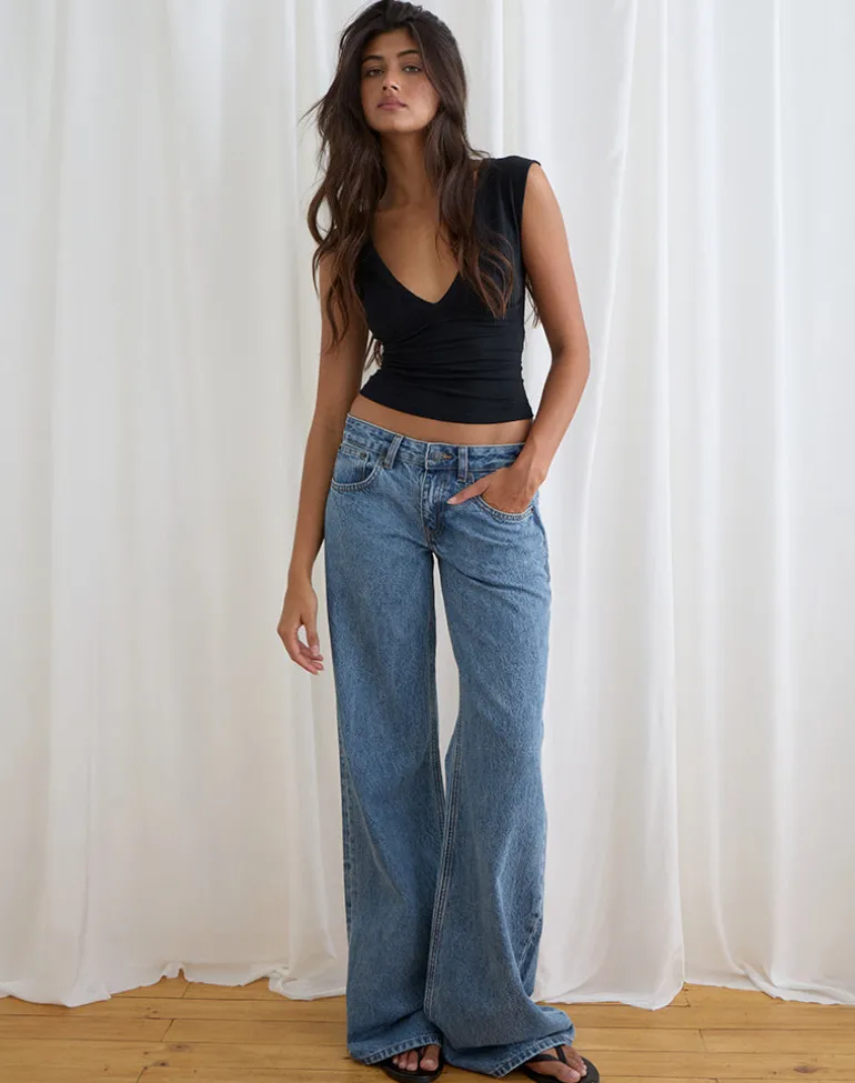 Low Rise Slouchy Flare Jeans in Blue Stone