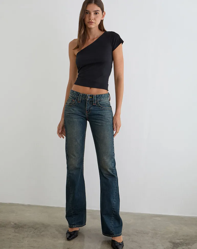 Low Rise Twisted Seam Jeans in Dirty Green