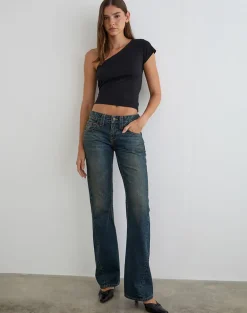 Low Rise Twisted Seam Jeans in Dirty Green