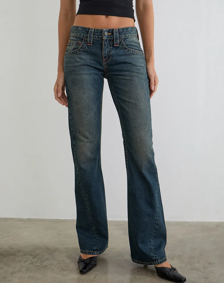 Low Rise Twisted Seam Jeans in Dirty Green