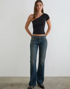 Low Rise Twisted Seam Jeans in Dirty Green