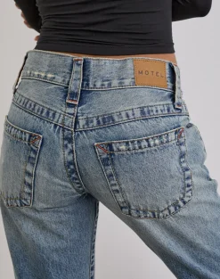 Low Rise Twisted Seam Ripped Jean in True Blue