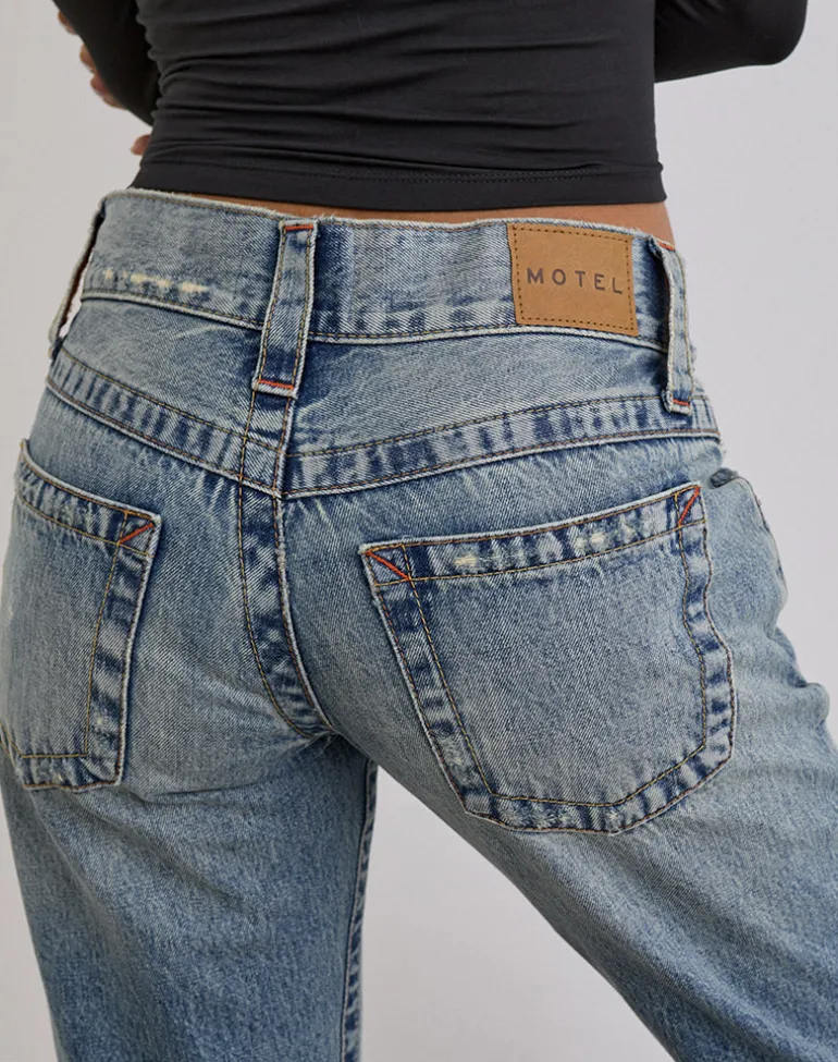 Low Rise Twisted Seam Ripped Jean in True Blue