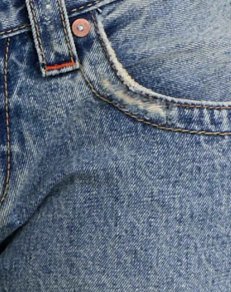 Low Rise Twisted Seam Ripped Jean in True Blue
