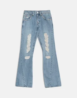 Low Rise Twisted Seam Ripped Jean in True Blue