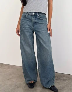 Low Slung Roomy Jeans in Vintage Blue Green