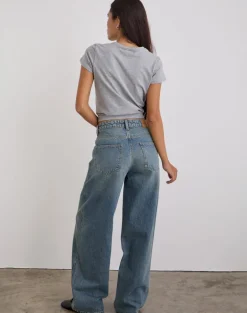 Low Slung Roomy Jeans in Vintage Blue Green
