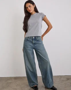 Low Slung Roomy Jeans in Vintage Blue Green