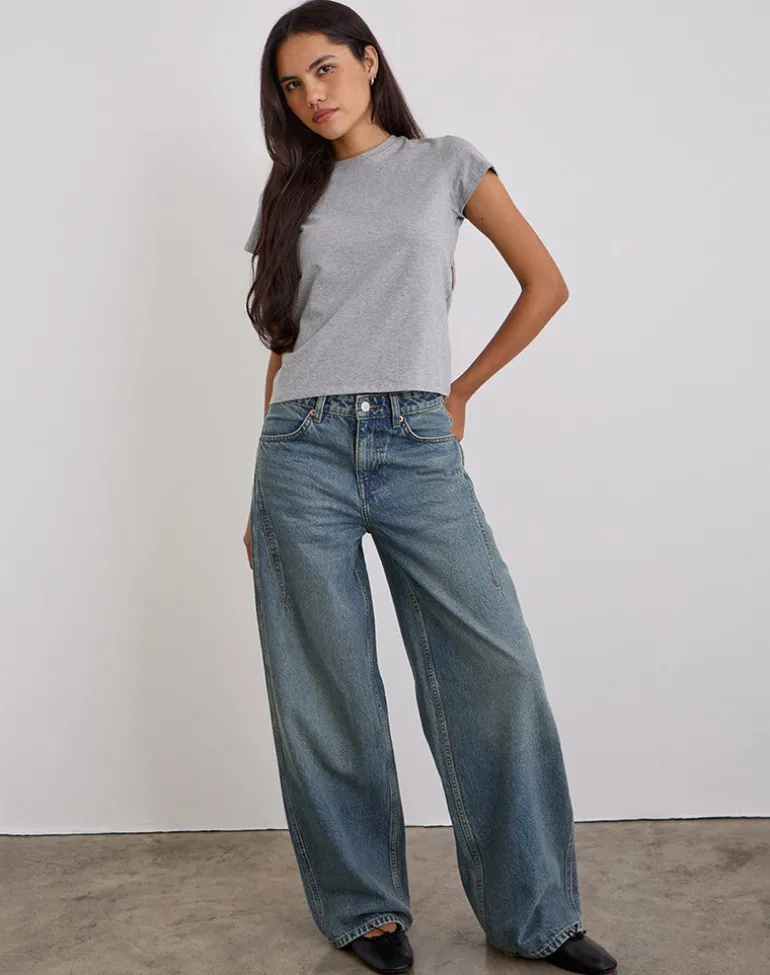 Low Slung Roomy Jeans in Vintage Blue Green