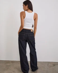 Low Slung Slim Parallel Jeans in Indigo