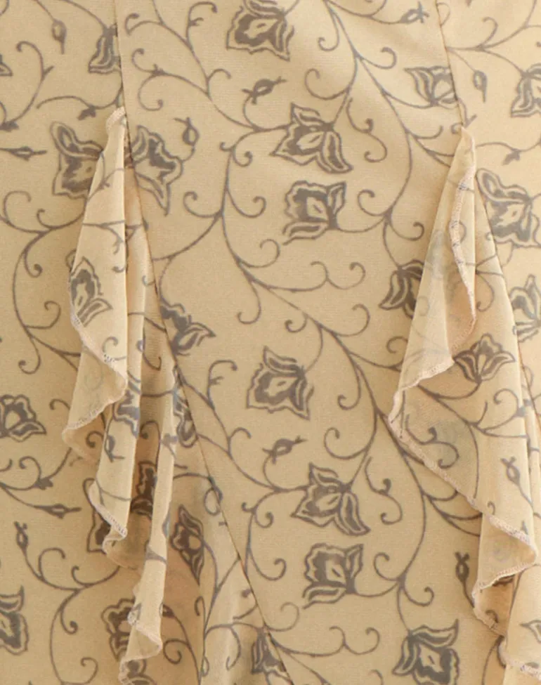 Luisa Midi Skirt in Winding Ivy Pale Yellow