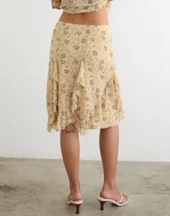 Luisa Midi Skirt in Winding Ivy Pale Yellow